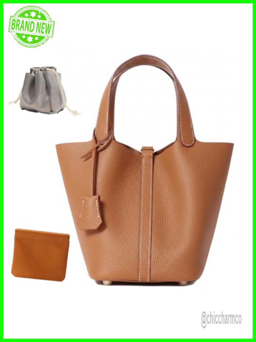 Genuine Leather Bucket Bag Top-Handle Satchel Lock Handbag